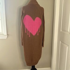 $498 Kerri Rosenthal Drippy Heart Cardigan Sweater
